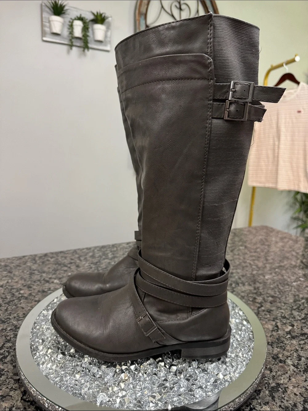 torrid tall gray straps and Buckle Riding Boots 8W